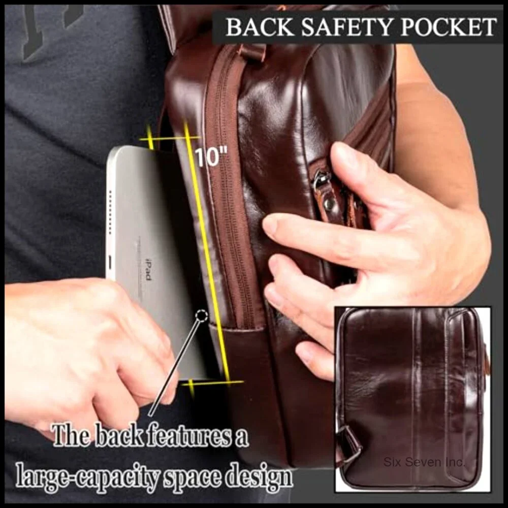 Leather Tactical Sling Bag Crossbody Messenger Adjustable Strap Vintage Minimal
